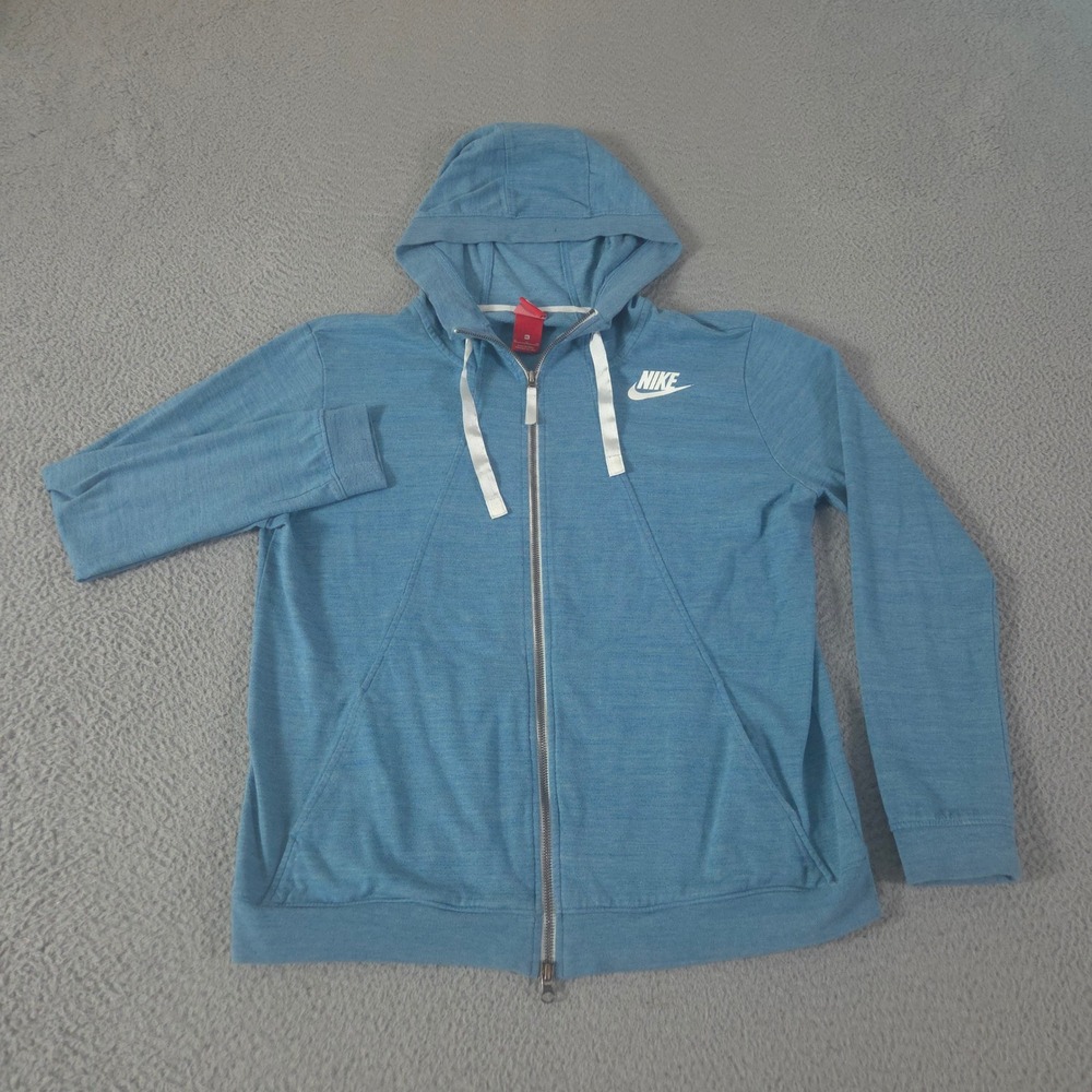 Nike Jacket Womens XL Aqua Sportswear Full-Zip Hooded Heathered Logo Activewear